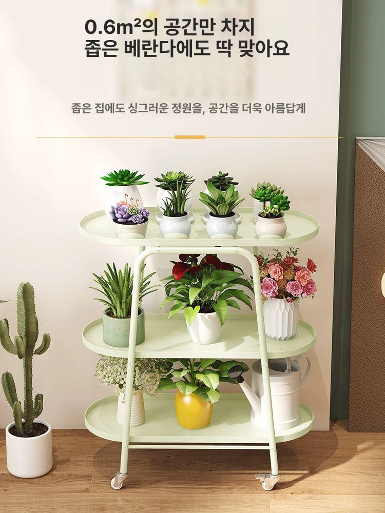 이동식 화분 철제 선반 스탠드 인테리어 발코니 정리 거실 내경 원목 화분선반 정리대 - 상세 이미지 4