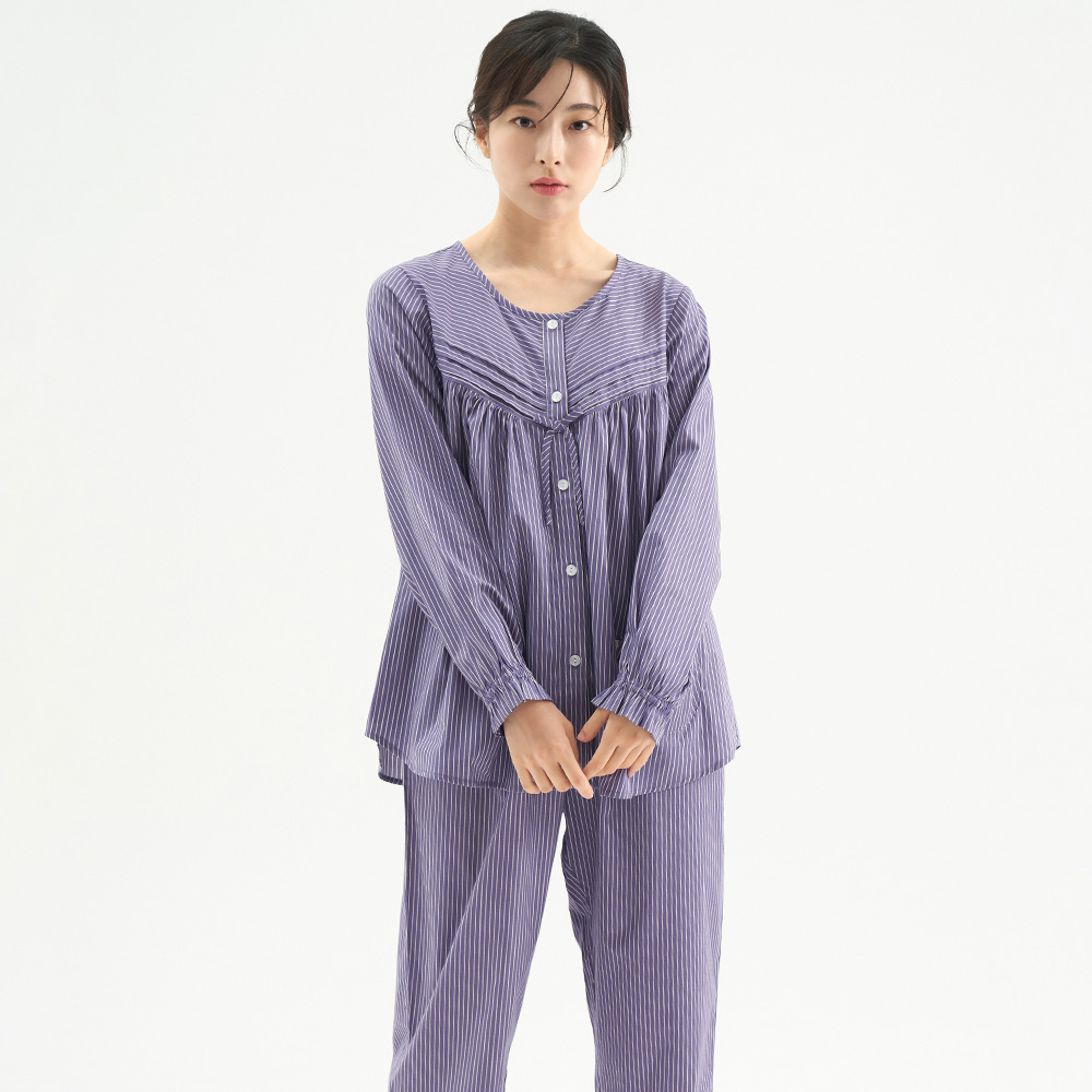 퍼플ST 여성 순면 긴팔 잠옷 홈웨어 파자마 세트 - 상품 이미지