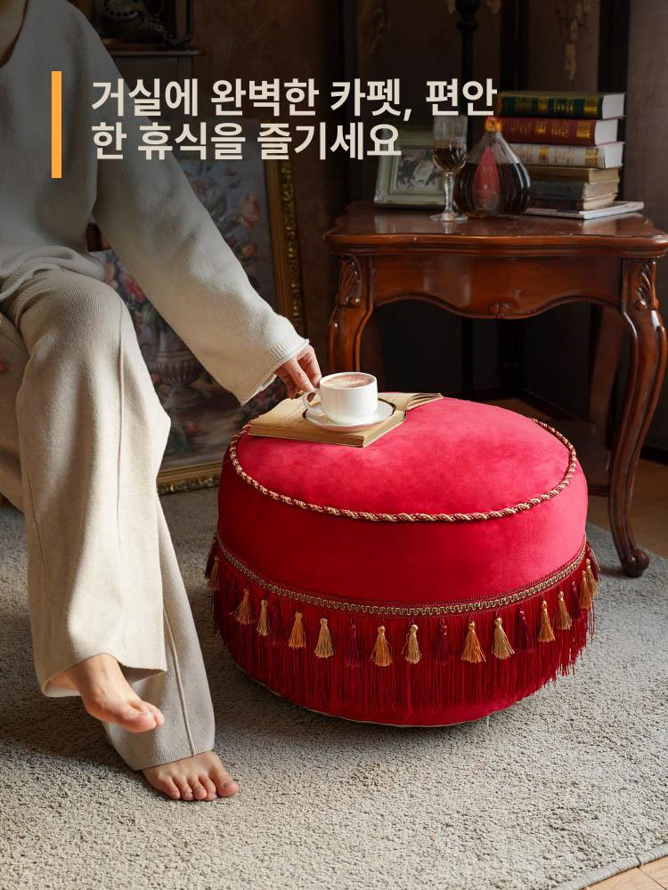 엔틱 스툴 벨벳 나무 클래식 메이크업 원형 가구 빈티지 현관 인테리어 레트로 앤티크 식탁 - 상세 이미지 2