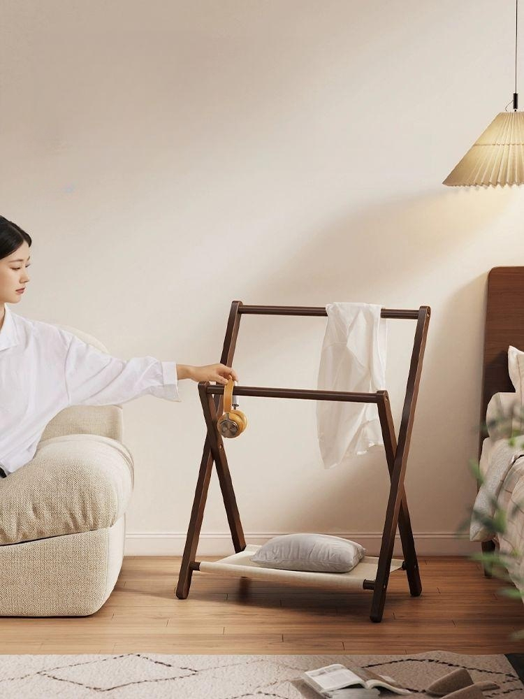 접이식 원목 수건 빨래건조대 실내 베란다 옷걸이 스탠드 산화방지 코팅 원룸 - 상품 이미지
