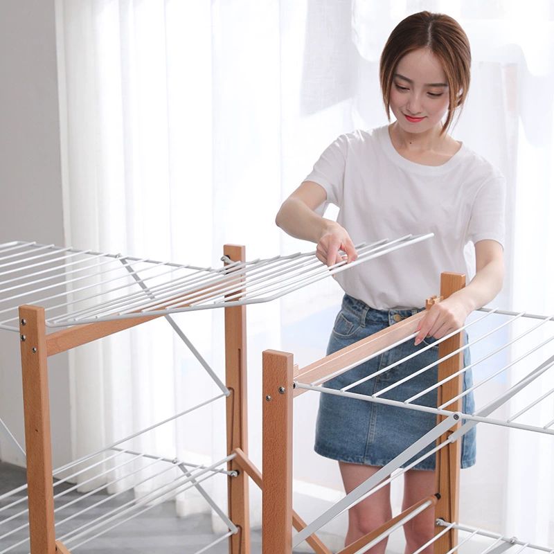 접이식 우드빨래건조대 인테리어 간편한 튼튼한 디자인 실내 행거 호두색 원목빨래대 - 상세 이미지 5