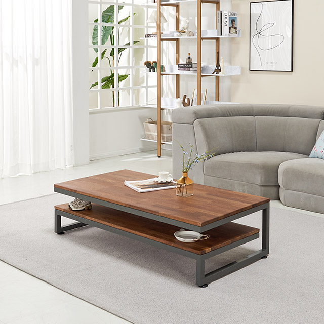 가구의서 스틸프레임 원목 쇼파테이블 1200x600x320mm, 멀바우그레이 - 상품 이미지