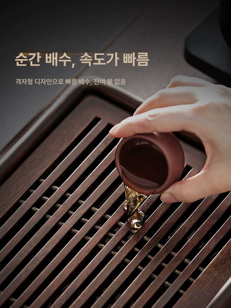 차트레이 다도 차판 받침 사각 퇴수기 다기 원형 차 대나무차판 차도구 전통 원목 - 상세 이미지 4