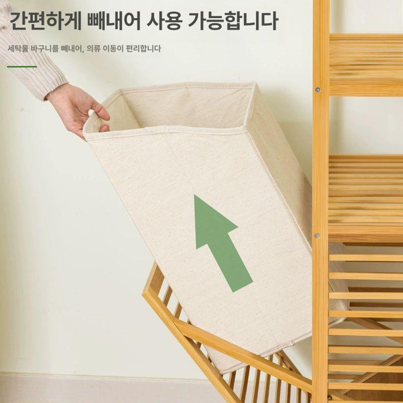 대나무 선반 라탄 세탁물 바구니 슬라이딩 덤프 빨래 빨래통 수납장 햄퍼 다용도 세탁바구니 - 상세 이미지 5