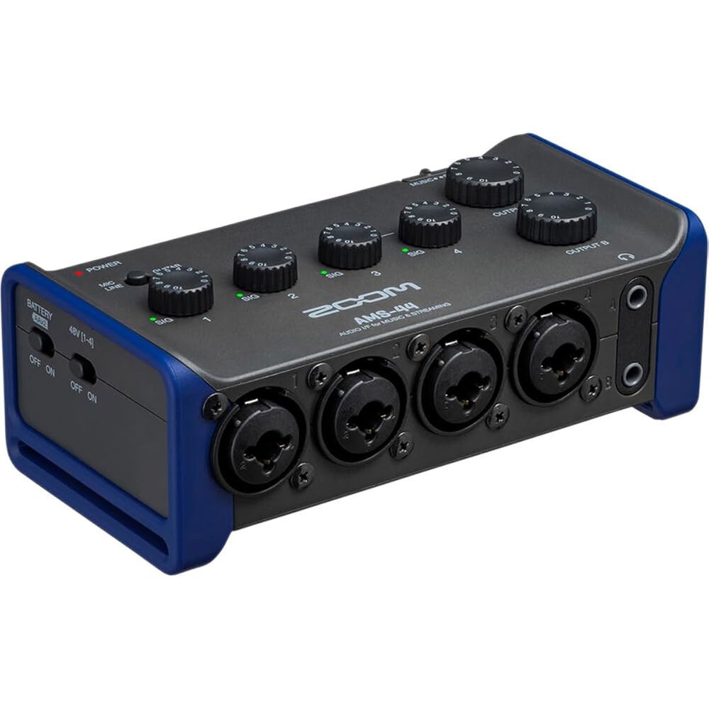 음악가 및 팟캐스터를 위한 Zoom AMS-44 USB 오디오 인터페이스, 4개의 입력, 출력, 루프백, 직접 모니터링, 버스 기반, PC, Mac, iOS Android에서 녹음 - 상품 이미지