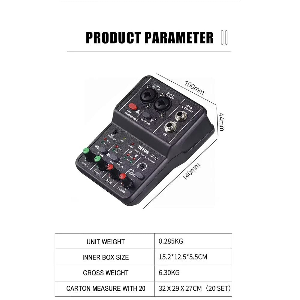PC용 USB 오디오 인터페이스, 3.55m 마이크 잭이 있는 음악 컴퓨터 녹음용 인터페이스 XLR, 녹음 스튜디오용 사운드 카드, 초저지연 플러그 앤 플레이, Q-12 - 상세 이미지 2