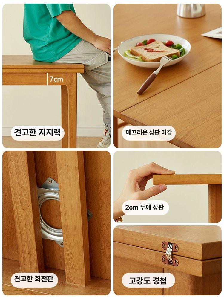 가정용 식탁 접이식 원목 반원 접이식식탁 확장형 간이 카페 원룸 이동식 직사각형 공간활용 - 상세 이미지 5