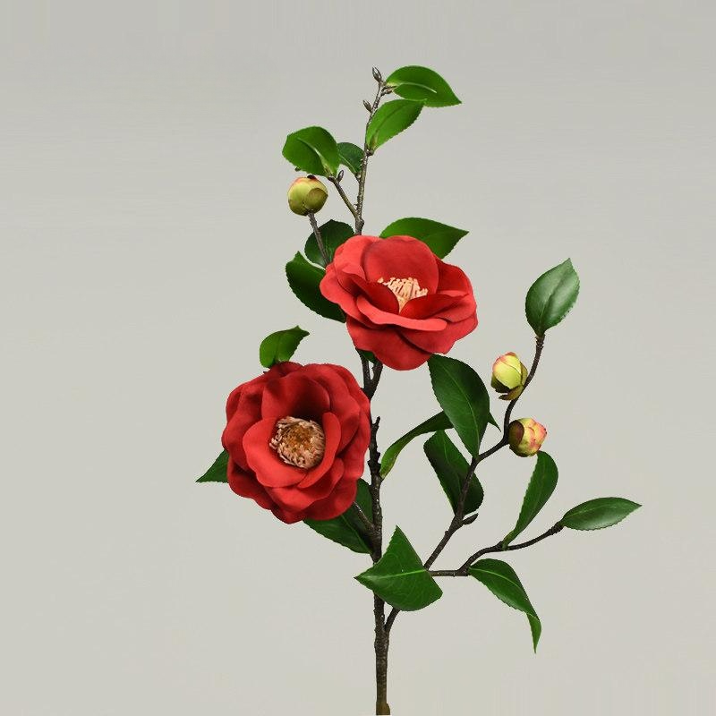동백꽃조화 모조화 겨울 거실 동백 부케 화분 식물 레드 동백꽃 꽃장식 나무 테이블 화이트 - 상세 이미지 3