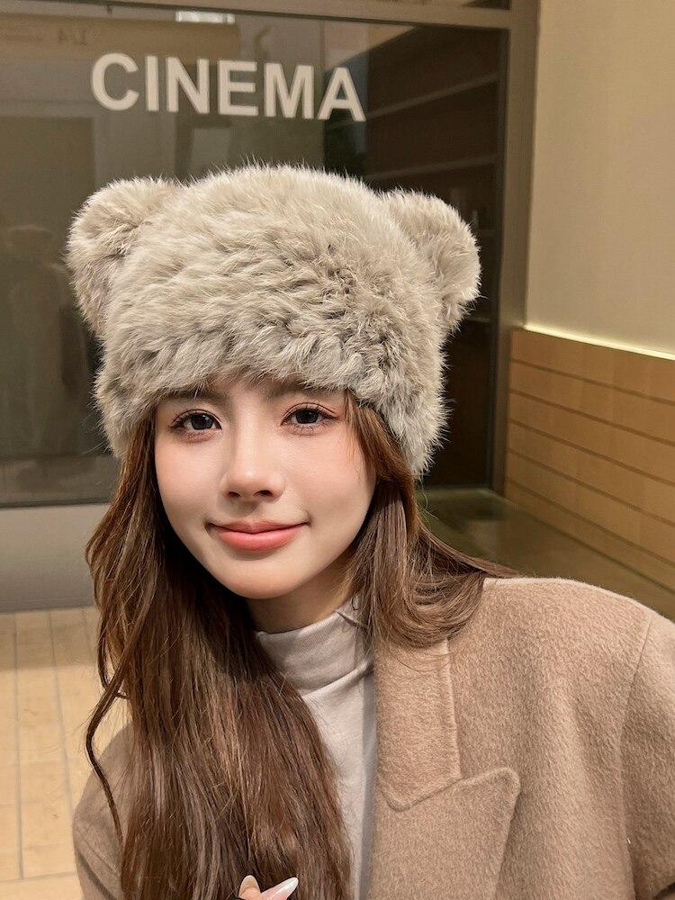 겨울 중년 방한 아줌마 가을 겨울 밍크 모자 자녀 밍크 밀짚모자 한국판 귀여운 곰돌이 스냅백 - 상품 이미지