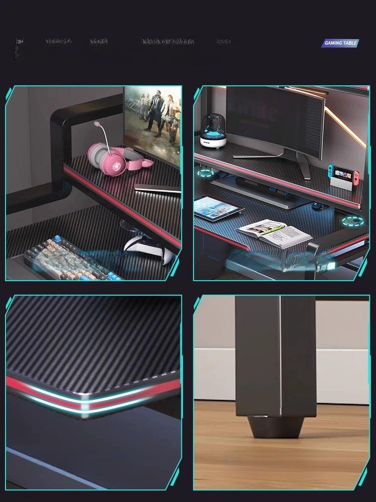강화유리 게이밍 책상 컴퓨터 데스크 인터넷방 방송 스트리밍 게임용 학생 공부 사무용 높이조절 - 상세 이미지 5