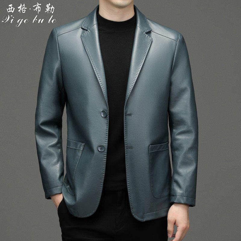 가죽 슬림핏 클래식 바람막이 남성용 캐주얼자켓 재킷 남자 여름 아노락 후드 블레이저 우븐 갈색 165/80A - 상세 이미지 3