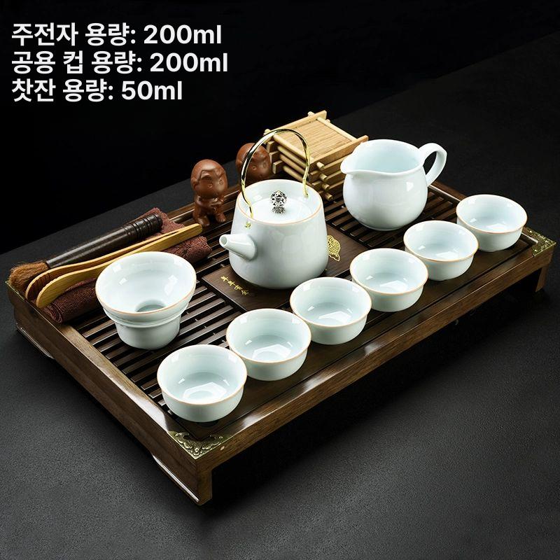 중국 다도세트 옥색 선물 다도 개완 주전자 퇴수기 도자기 차우리기 옥색다기 전통찻잔 - 상세 이미지 4