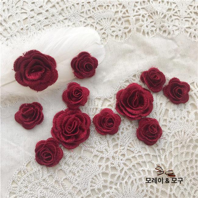 꽃무늬 원피스 드레스 원단 천 DIY 입체 버건디 장미 오간자 자수 패치 감지 액세서리 - 상세 이미지 2