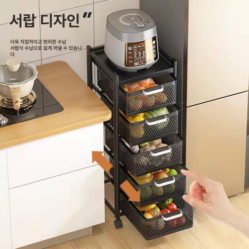철제 주방트롤리 카트 틈새수납장 정리 바퀴 슬라이드 이동식수납장 트롤리수납장 - 상세 이미지 2