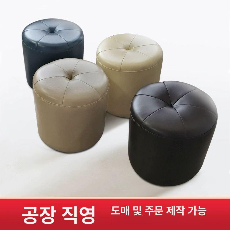 가죽 스툴 원형 현관 원목 미니 체어 소파 거실 다크커피 신발 소형 쿠션 화장대의자 - 상세 이미지 2