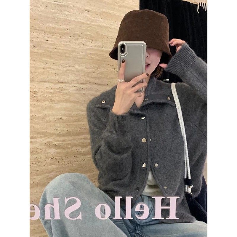 뽀글이 시스루 라쿤 터틀넥 볼레로가디건 긴팔 자주색 숏가디건 크롭 여성 여름 니트 얇은 라이트 커피 니트 탑 S (40-45kg) - 상세 이미지 4