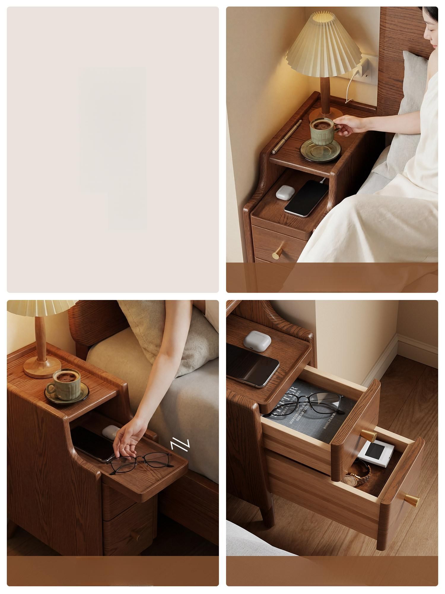 침대협탁 서랍장 틈새 월넛 우드 간이 사이드 미니협탁 수납장 엔틱 서랍 침대옆 다용도 - 상세 이미지 4