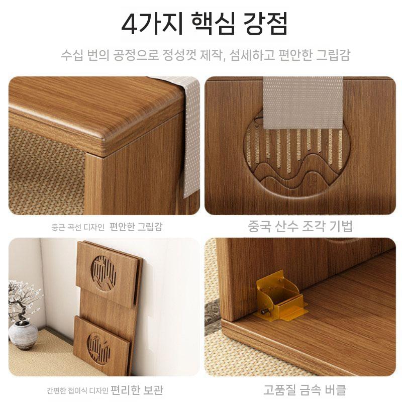 찻상 대리석 라탄 원형 원목 좌식 탁자 티테이블 원목좌탁 타원형 좌식테이블 좌탁 거실 낮은 갈색 두꺼워진 돌출형 창문 의자 - 상세 이미지 2