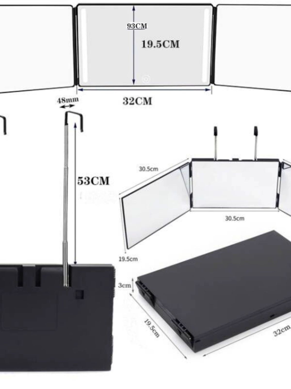 뒷머리 셀프이발거울 후방 헤어컷 조명 정수리 홈케어 백미러 셀프미용 뒷거울 - 상세 이미지 4