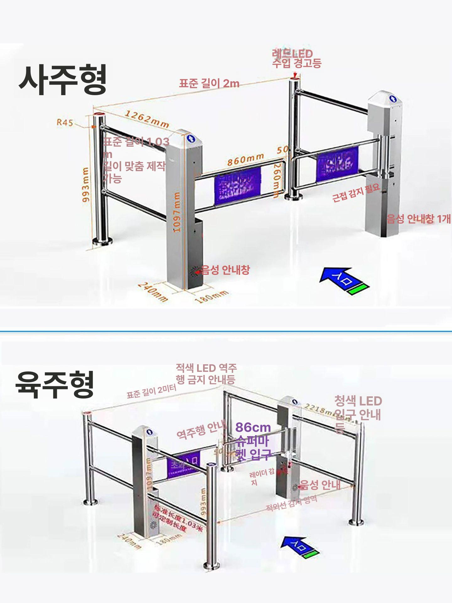 업소용 출입문 통제 스윙게이트 양방향 수동 도어 손푸시 출구 입구 휀스 시스템 - 상세 이미지 4