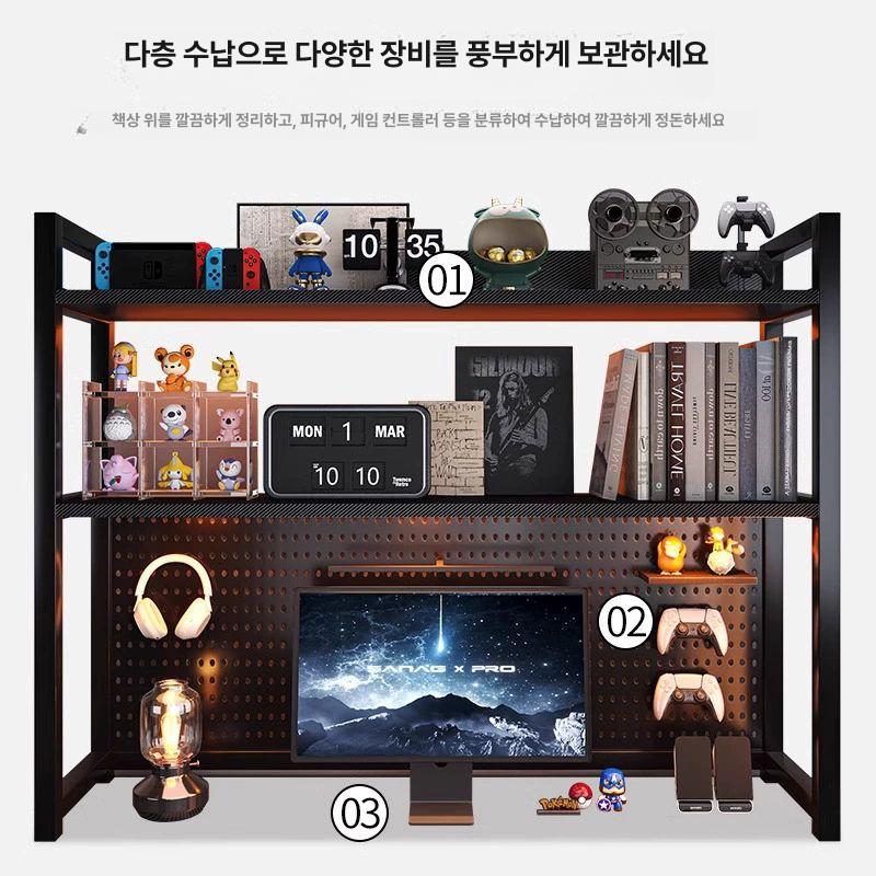 철제 타공판 책장 책상 위 선반 컴퓨터 사무실 책 정리 수납 책꽂이 거치대 - 상세 이미지 4
