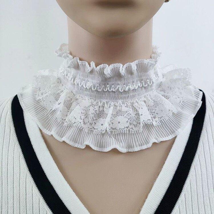 여성 목도리 넥워머 손목 탈착식 주름 카라 겨울 가을 봄 긴팔 레이스 스카프 - 상세 이미지 3