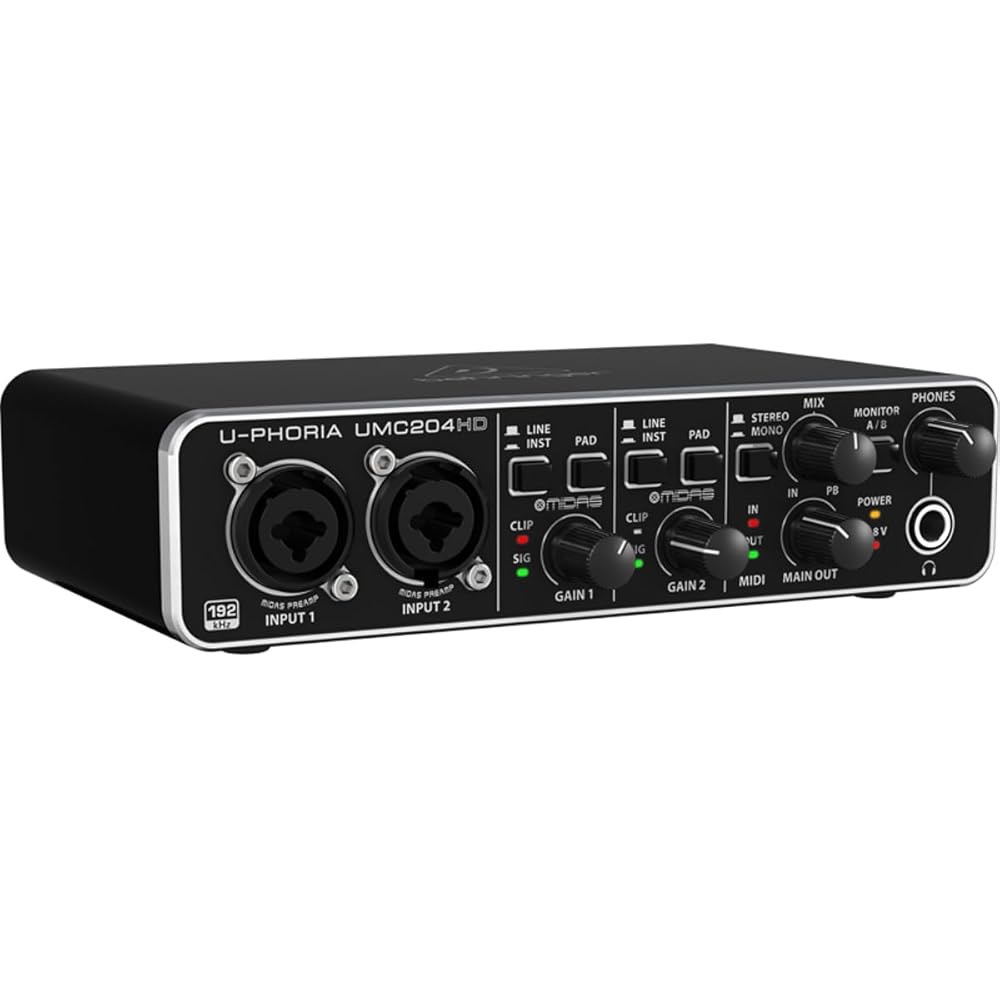 Behringer UMC204HD 오디오 파일 2x4, 24비트 / 192kHz USB MIDi 인터페이스 및 Midas Mic 프리앰프 | 마이크 악기 녹음용 - 상품 이미지