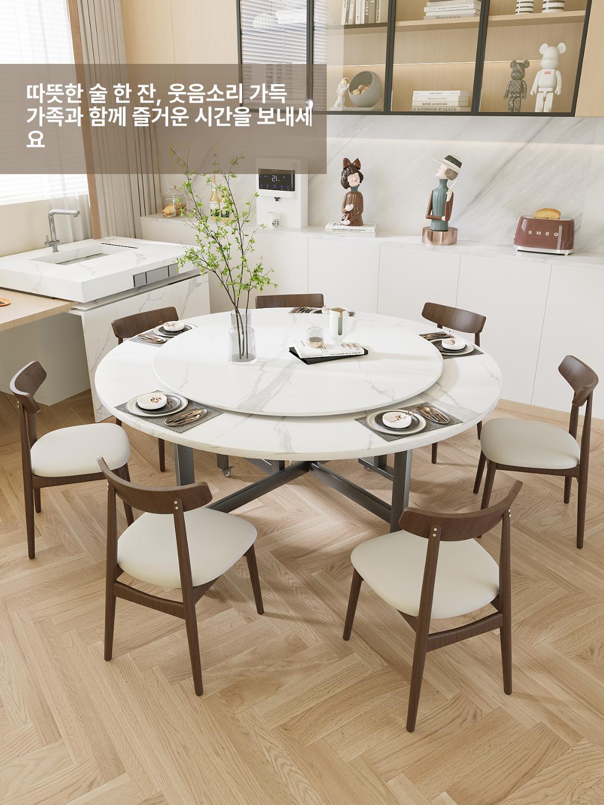 원형접이식 식탁 가정용 거실 원형 식사 접이식 확장형 대리석 간이 다이닝 원목 공간활용 - 상세 이미지 5