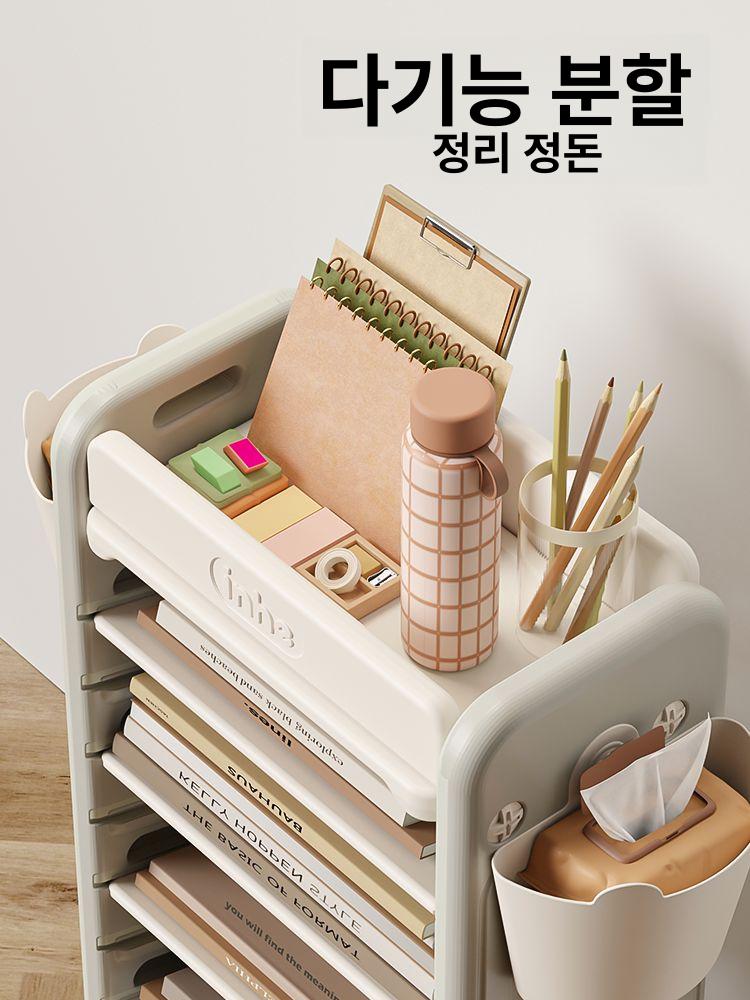 이동식책장 북카트 철제 학습지 학원 인테리어 책장 가을 선반 북트롤리 꽂이 카트 브라운 - 상세 이미지 2