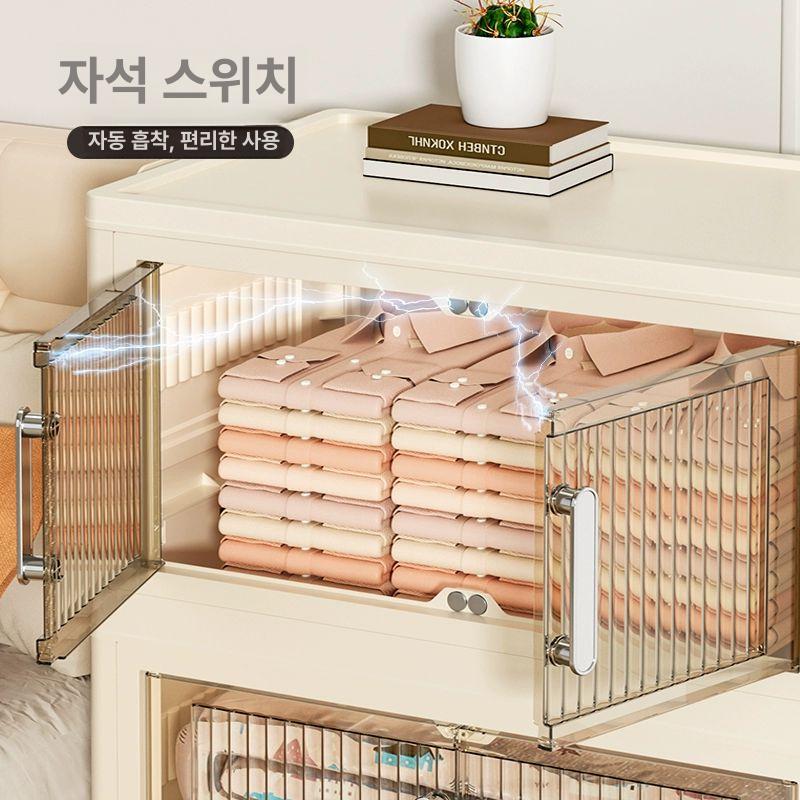 양문형 서랍장 투명 옷장 캐비닛 수납박스 수납함 의류 침실 적층 이동식 정리 - 상세 이미지 3