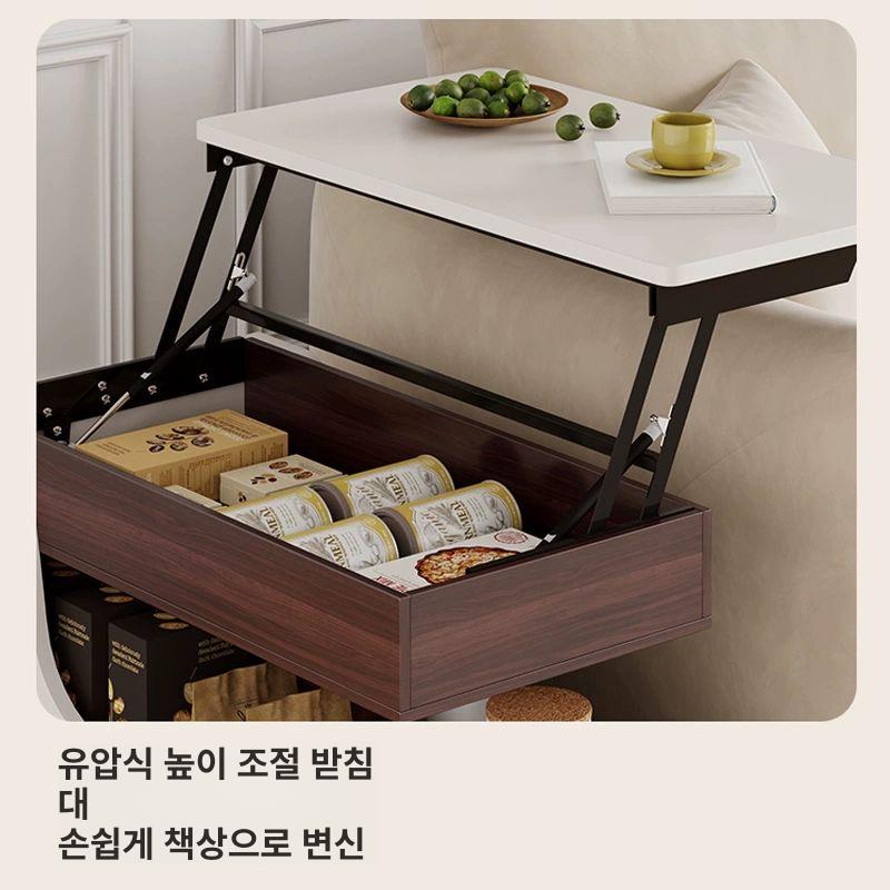 리프트업 사이드테이블 높이조절 이동식 선반 협탁 유압식 서랍 다기능 리프팅 - 상세 이미지 3