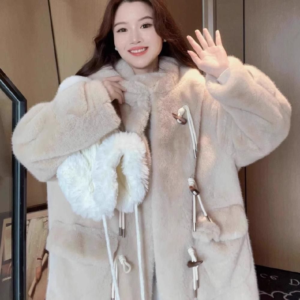 에코퍼 롱코트 떡볶이 아우터 모직 오버핏 뽀글이 루즈핏 빅사이즈 겨울 여성 여자 캐주얼 - 상세 이미지 5
