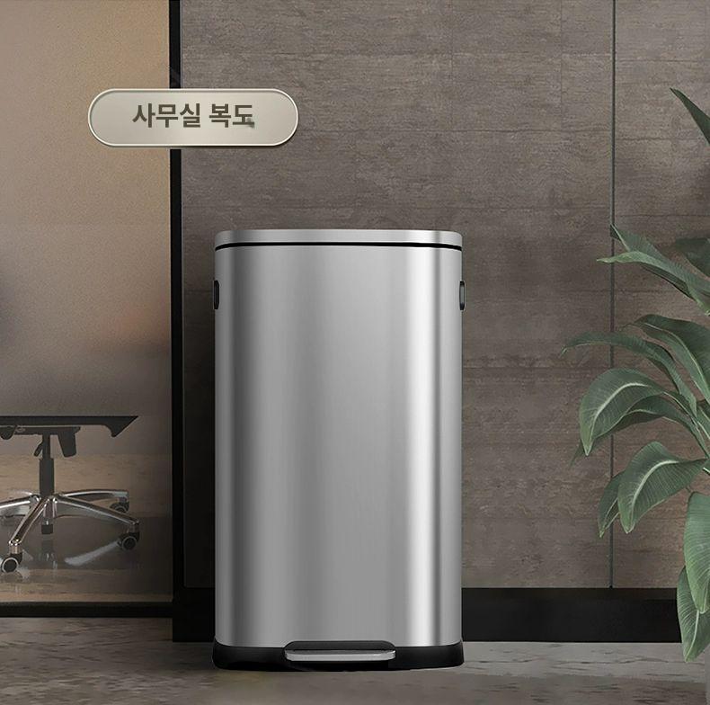 50리터 쓰레기통 스테인레스 페달 고급 사각휴지통 샌드실버 업소용 인테리어 종량제 - 상세 이미지 4