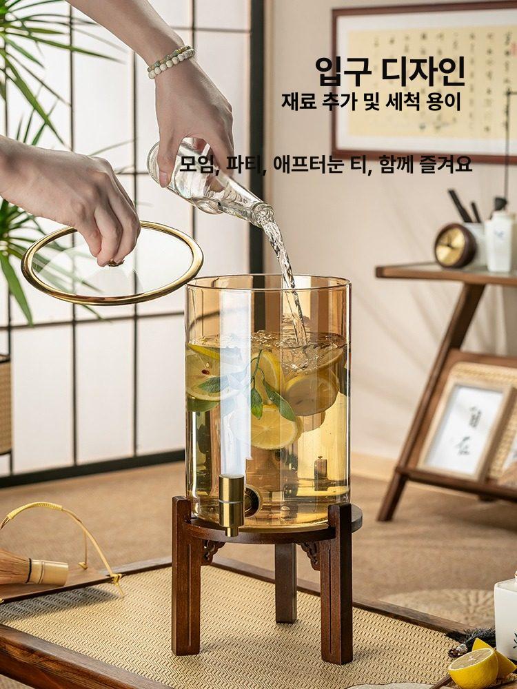 우드 디스펜서 내열유리 카페 스탠드 수도꼭지 워터저그 쥬스 홈카페 유리병 업소용 물병 물 - 상세 이미지 3