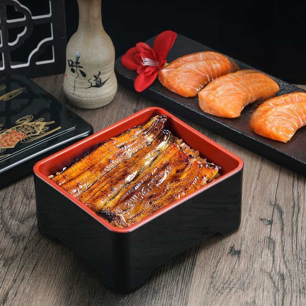 업소용 텐동 찬합 돈부리 벤또 뚜껑 용기 장어덮밥그릇 일식집 일본나무도시락통 식기 - 상품 이미지