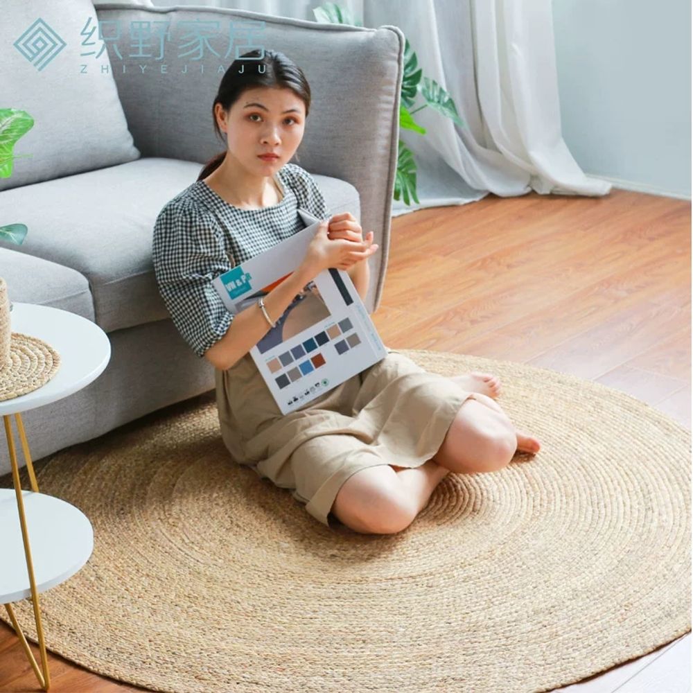 인테리어 카펫 침실 거실 북유럽 원형러그 라탄러그 라탄매트 왕골 직조 원형카페트 - 상세 이미지 3