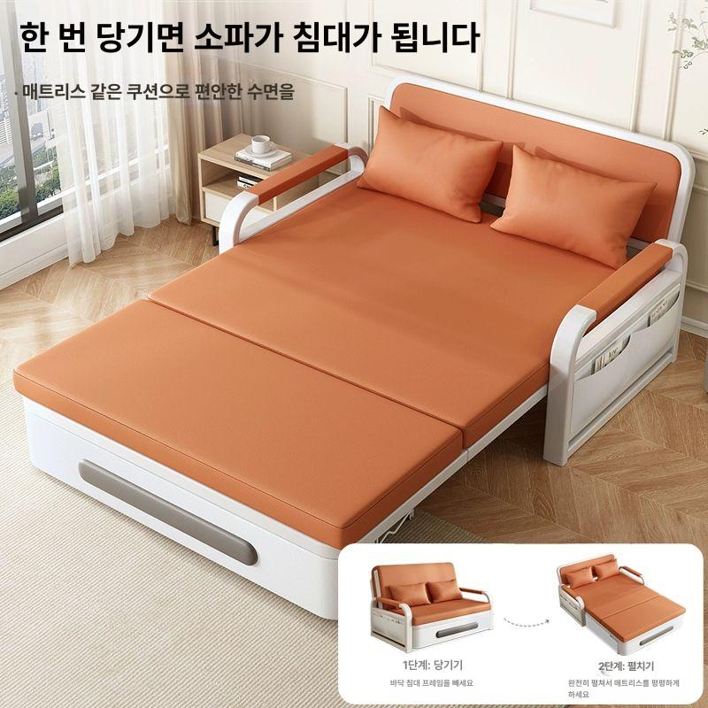 1인용 접이식소파베드 수납형 원룸 수납 싱글 침대 원목 다기능 베드 거실 패브릭 슬라이딩 - 상세 이미지 2