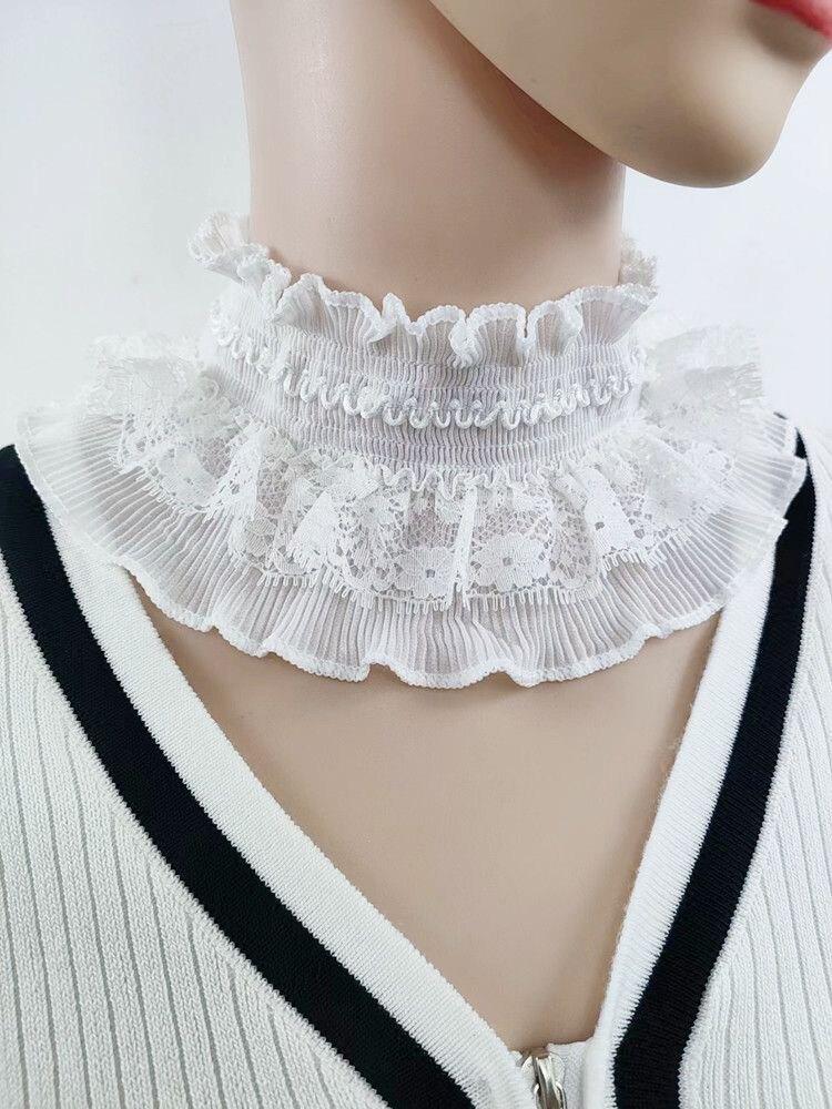 여성 목도리 넥워머 손목 탈착식 주름 카라 겨울 가을 봄 긴팔 레이스 스카프 - 상품 이미지
