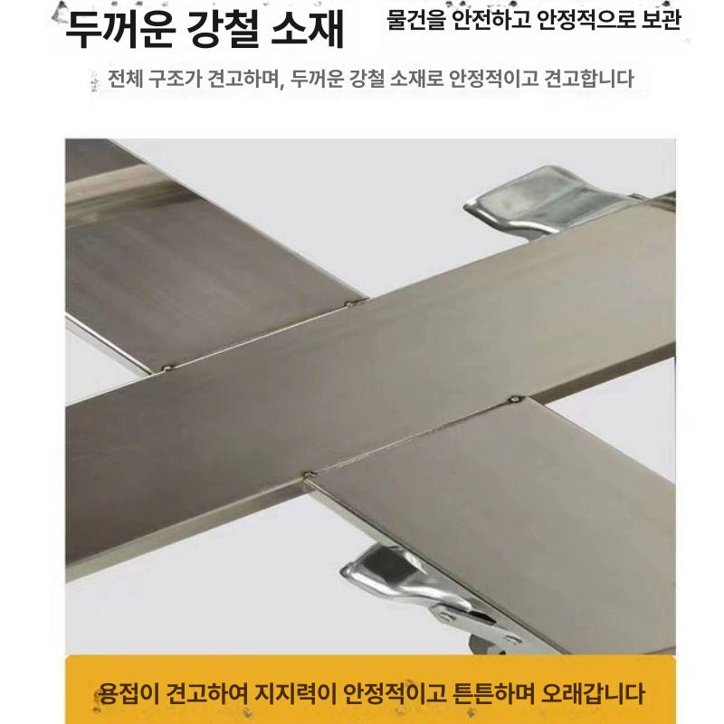 국통 트롤리 스테인리스 스탠드형 원형 바퀴 이중 카트 이동 받침대 - 상세 이미지 3