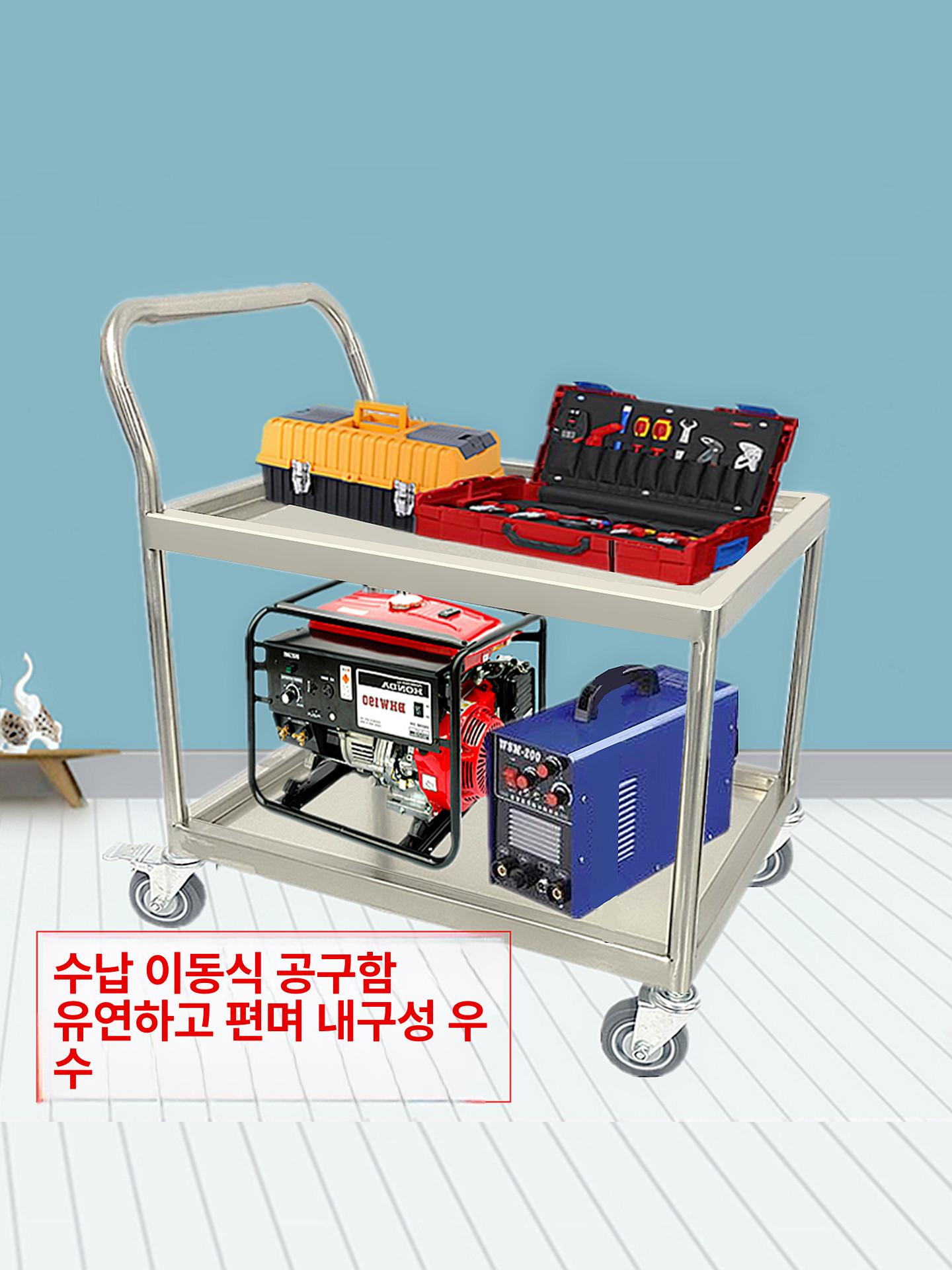이단 대차 스테인리스 카트 주방 운반용 핸드카 구르마 끌차 물류운반 물류용 수레 - 상세 이미지 4
