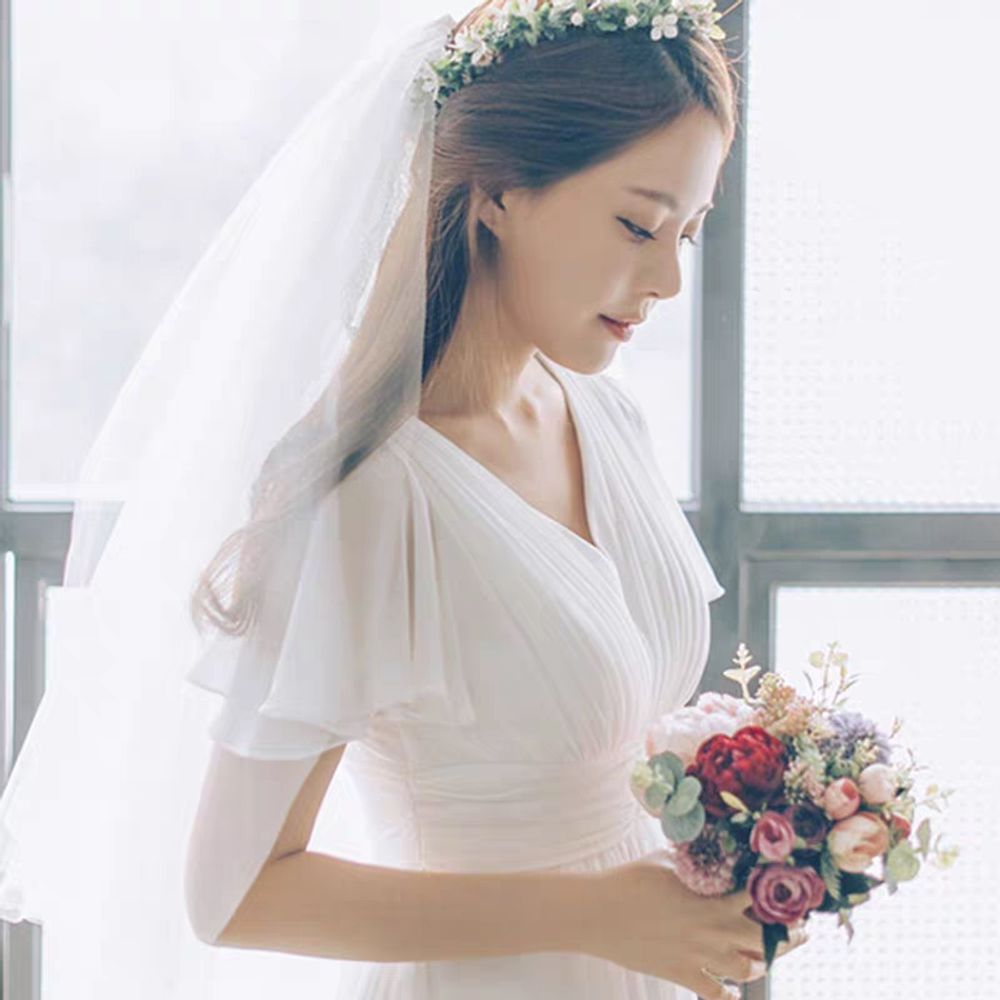 파티 스몰웨딩드레스 피로연 이브닝 원피스 신부 레이스 셀프웨딩드레스 오픈숄더 - 상세 이미지 3