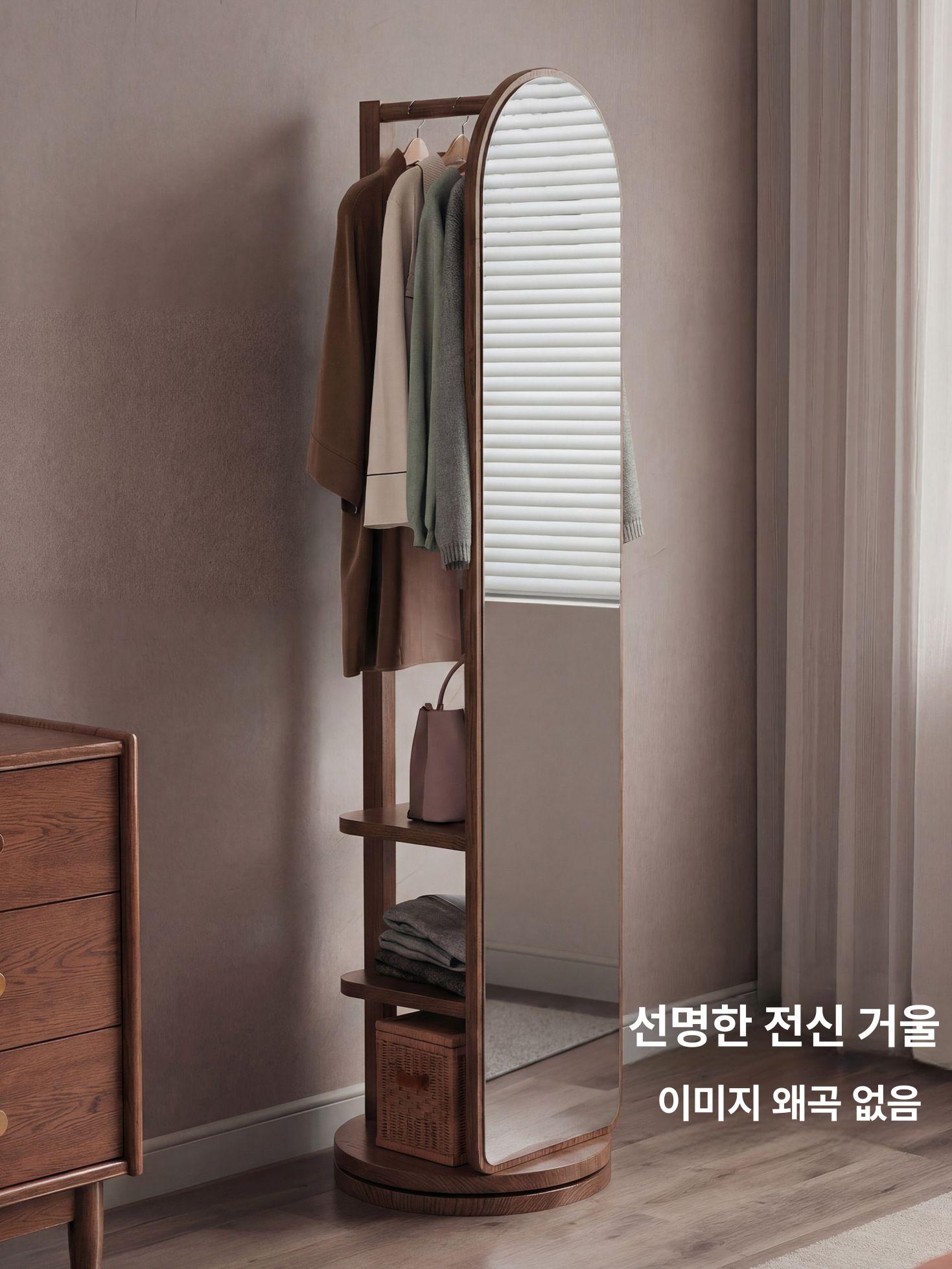 수납겸용 회전형 전신거울 다용도 수납형 공간활용 원목색 드레싱 수납장 침실 - 상세 이미지 2