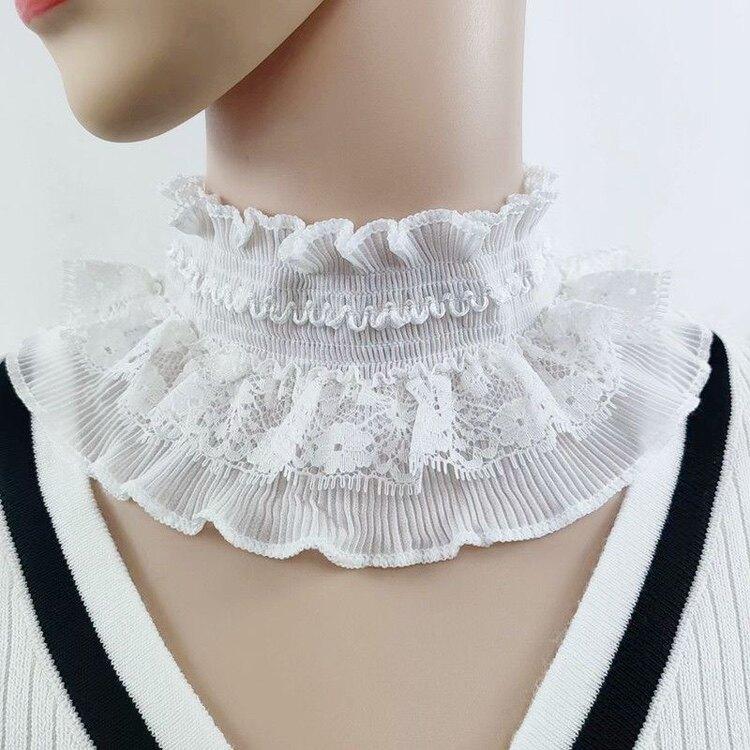 여성 목도리 넥워머 손목 탈착식 주름 카라 겨울 가을 봄 긴팔 레이스 스카프 - 상세 이미지 2