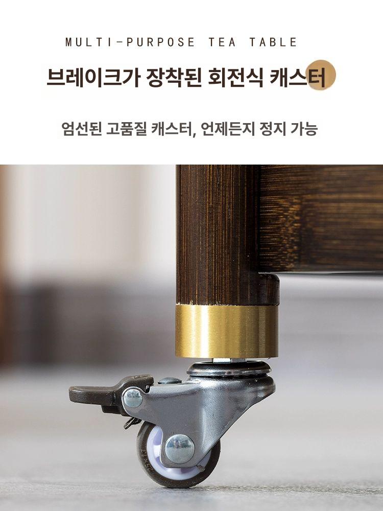 나무 트롤리 호텔 간이 대나무 웨건 탁자 북유럽 와인 엔틱 이동식 수납 서빙 우드 배달 - 상세 이미지 4