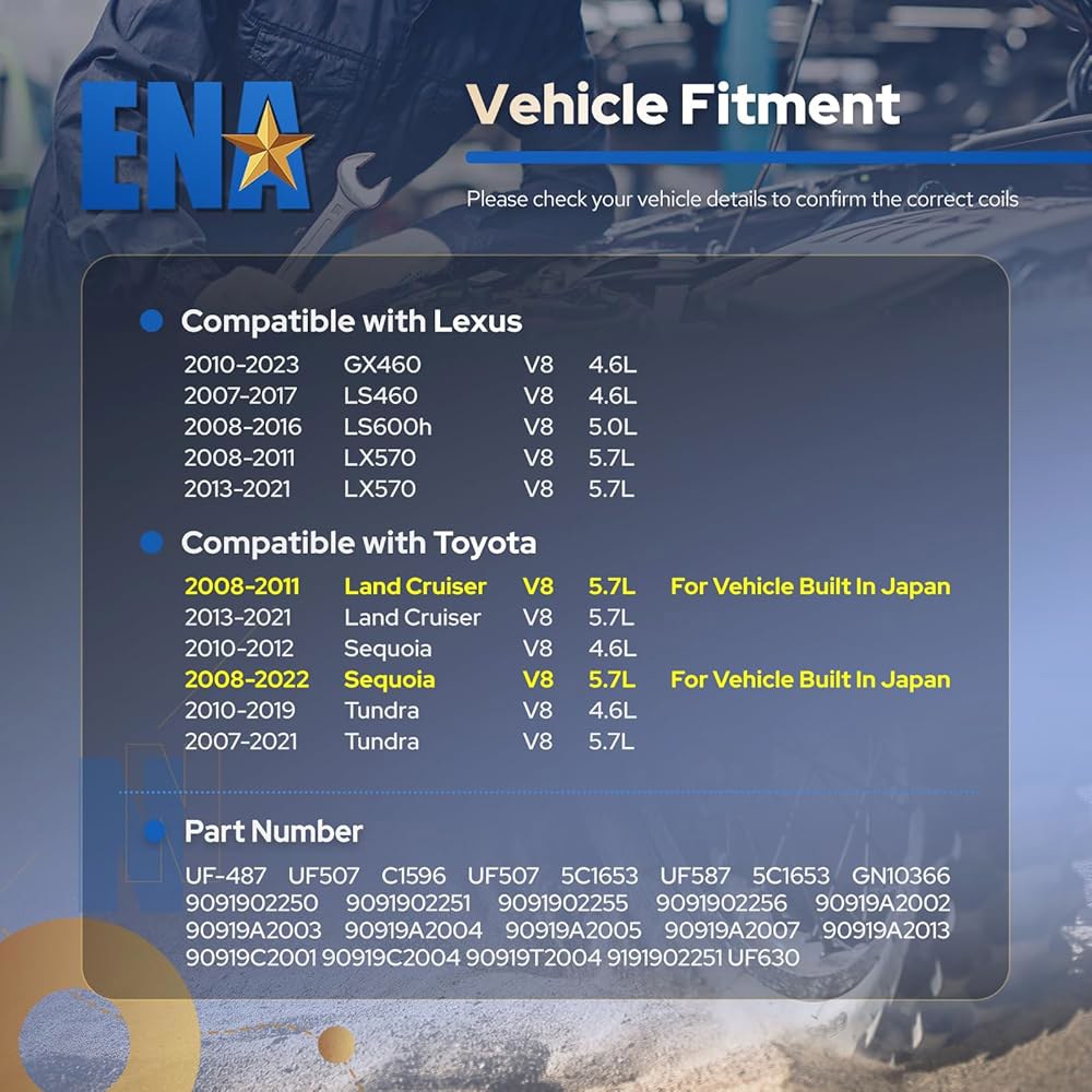 ENA 팩 8 점화 코일 4.6 5.7 V8 2008 2009 2010 2011 2012 2013 2014 2015 도요타 세쿼이아 툰드라 육상 크루저 GX460 LS600H LX - 상세 이미지 3