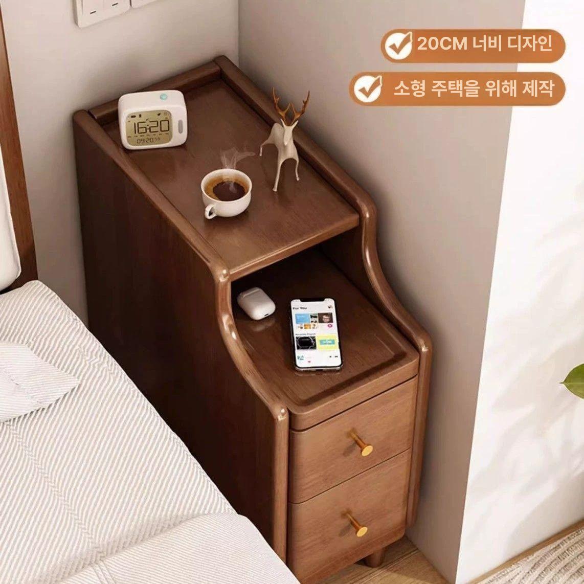 선반 서랍장 초미니 다크우드 협탁 완제품 조립 행장을 베드 완전 가습기선반 다크 수납 - 상세 이미지 3