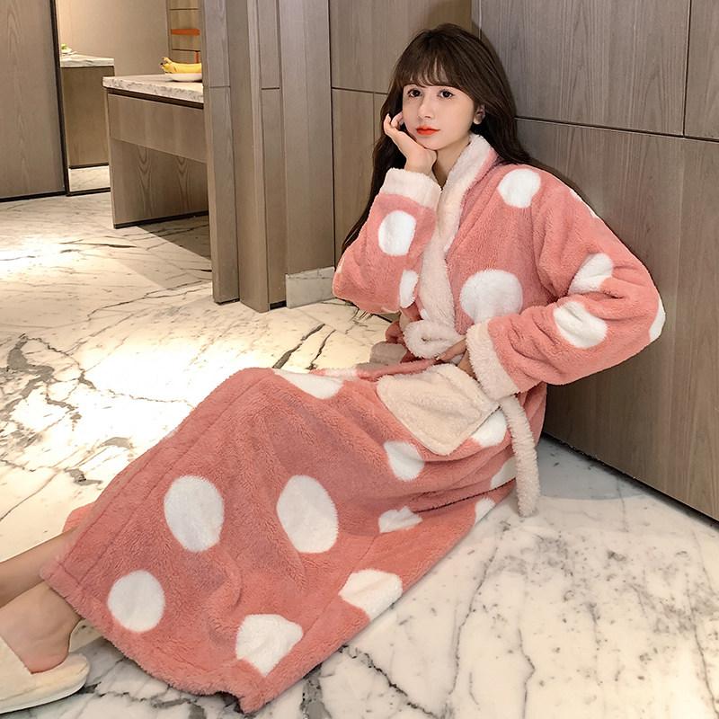 여자샤워가운 극세사 로브 롱 착용 수면 호텔 샤워가운 겨울 입는 롱가운 샤워 세면 여자 - 상세 이미지 5