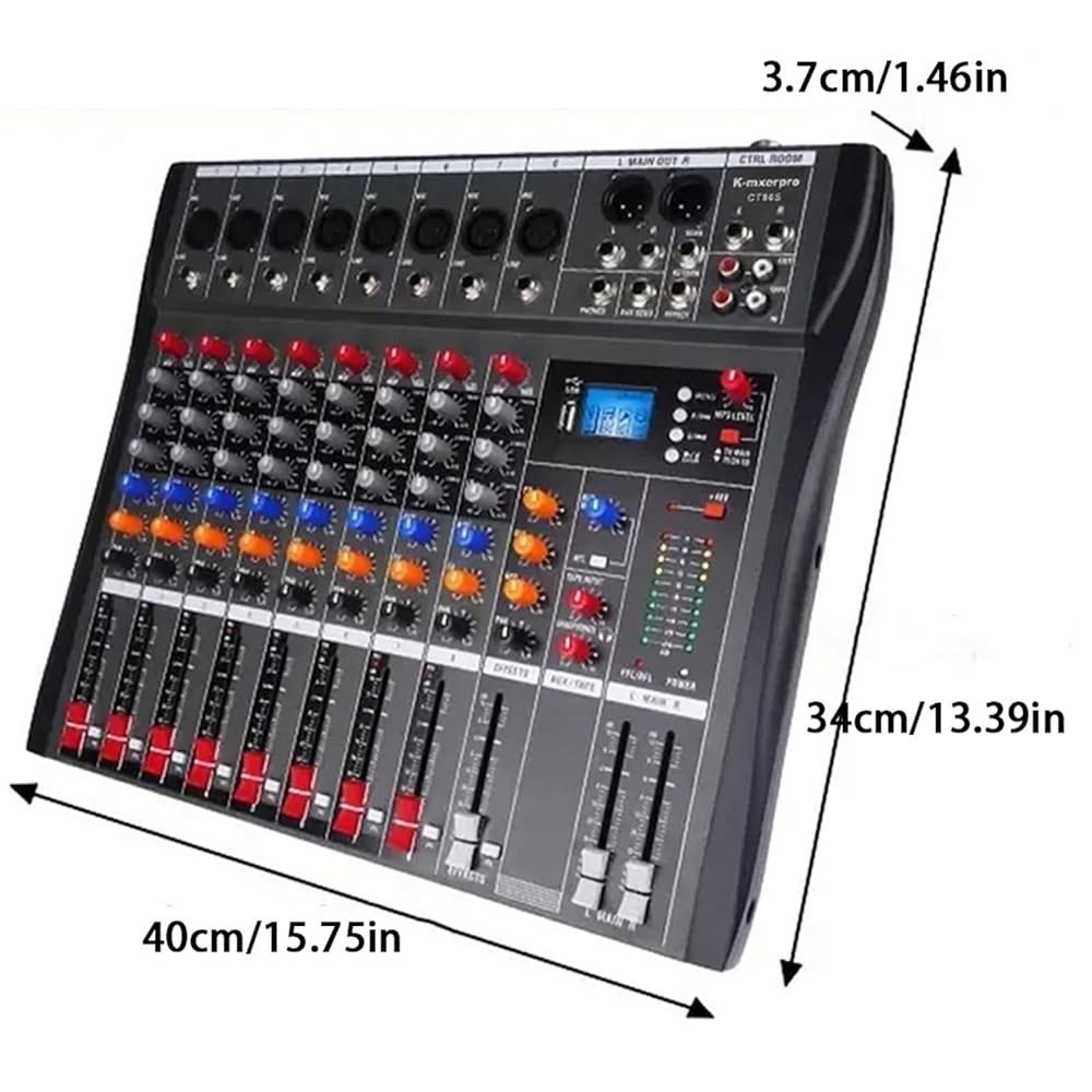 K-mxerpro 8 채널 프로페셔널 오디오 믹서 콘솔 사운드 보드, 48V 팬텀 파워, 라이브 쇼용 USB 인터페이스, 녹음 음악 무대 노래방 스트리밍 - 상세 이미지 2