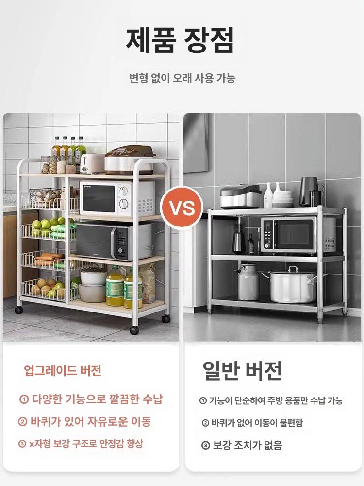 주방선반 전자렌지대 이동식 거치대 트롤리 바퀴달린 진열장 다층 받침대 - 상세 이미지 3
