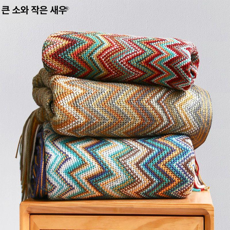 블랭킷 보헤미안캠핑담요 간절기 차박 무릎담요 이불 니트 커버 보온 색 부드러운 - 상세 이미지 2